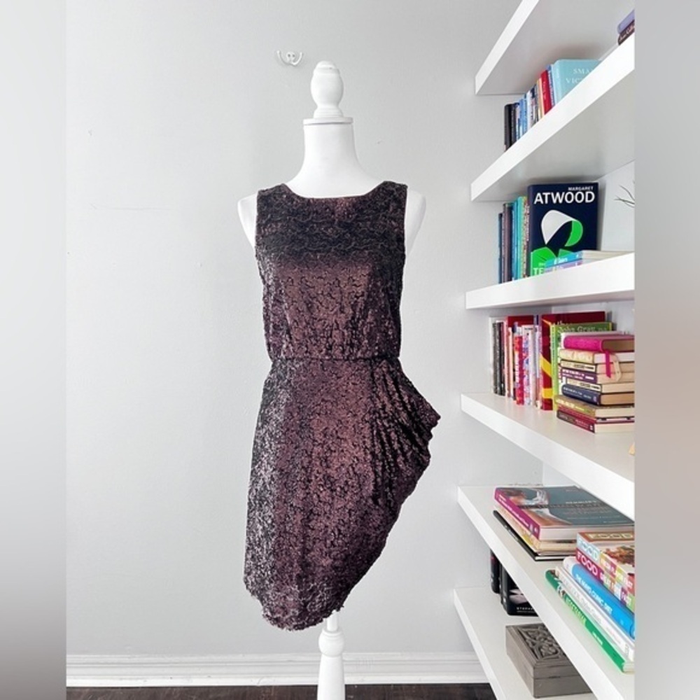 Alice & Olivia Brown Silk Sequin Asymmetric Mini Dress Size 8